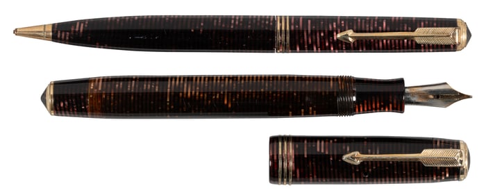 PARKER: Vacumatic Red Lockdown-Filler FP & Pencil Set