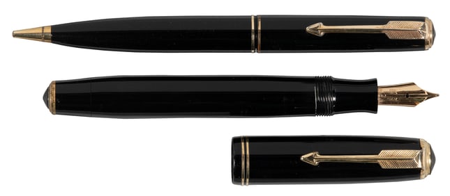 PARKER: Slender Black VF Celluloid FP & Pencil, 1930s