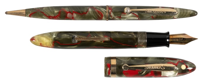 SHEAFFER: Balance FP & Pencil, Green Celluloid, Lifetime, 1930s