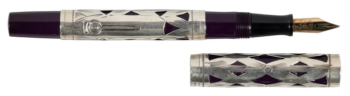 WATERMAN: Blue Lever-Filler FP, Sterling Overlay, 1920s