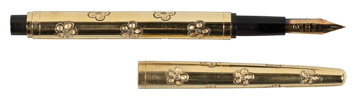 WATERMAN #22 18K Solid Gold Pansy Pattern Taper Cap FP, c.1904