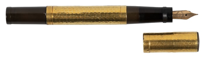 WATERMAN: #42 Hand-Hammered 18K Rolled Gold Safety FP