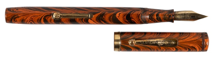 WATERMAN: #7 Red Ripple Fountain Pen, Black Nib, Rare