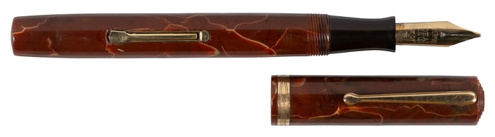 WATERMAN: #94 Brown & Beige Celluloid Lever-Filler FP, 1930s