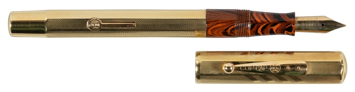 WATERMAN: Octagonal Gold Overlay FP, Red Ripple Section and Feed, c.1925