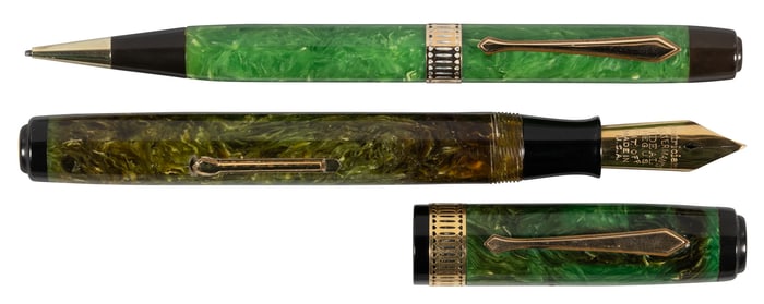 WATERMAN: Patrician FP/Pencil Set, Jade Green Celluloid, c.1929