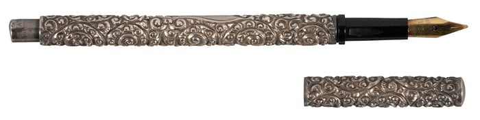 WATERMAN: Sterling Silver Snail Pattern Eyedropper FP, c.1888