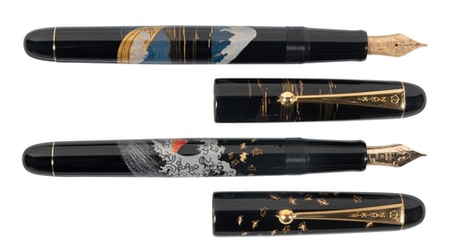 NAMIKI Lot of 2 Maki-e Fountain Pens * Waves & Mountain