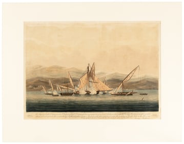 HMS Entreprenante versus the privateers, hand-colored aquating