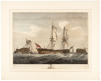 Pocock aquatint, HMS Brunswick wrecks Le Vengeur