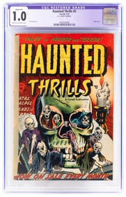 HAUNTED THRILLS 5 * Fatal SCALPEL * Craziest Pre-Code Panel Ever? * Classic SKULL Cover