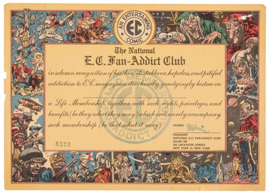 EC FAN-ADDICT CLUB Membership Certificate, 1950s