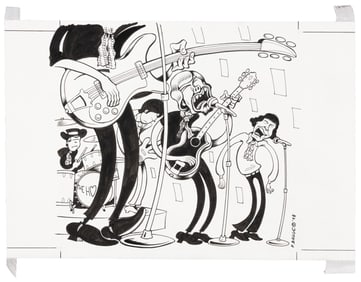 Original Art * PETER BAGGE * The Hollies" Pen & Ink Drawing"