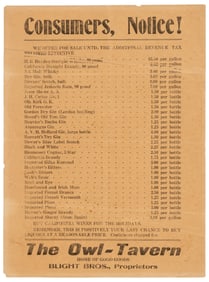 Liquor list for Grass Valley's Owl Tavern