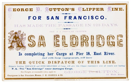 Clipper Card for ship Asa Eldridge by Watson