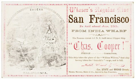 Clipper ship card with Calif. state seal