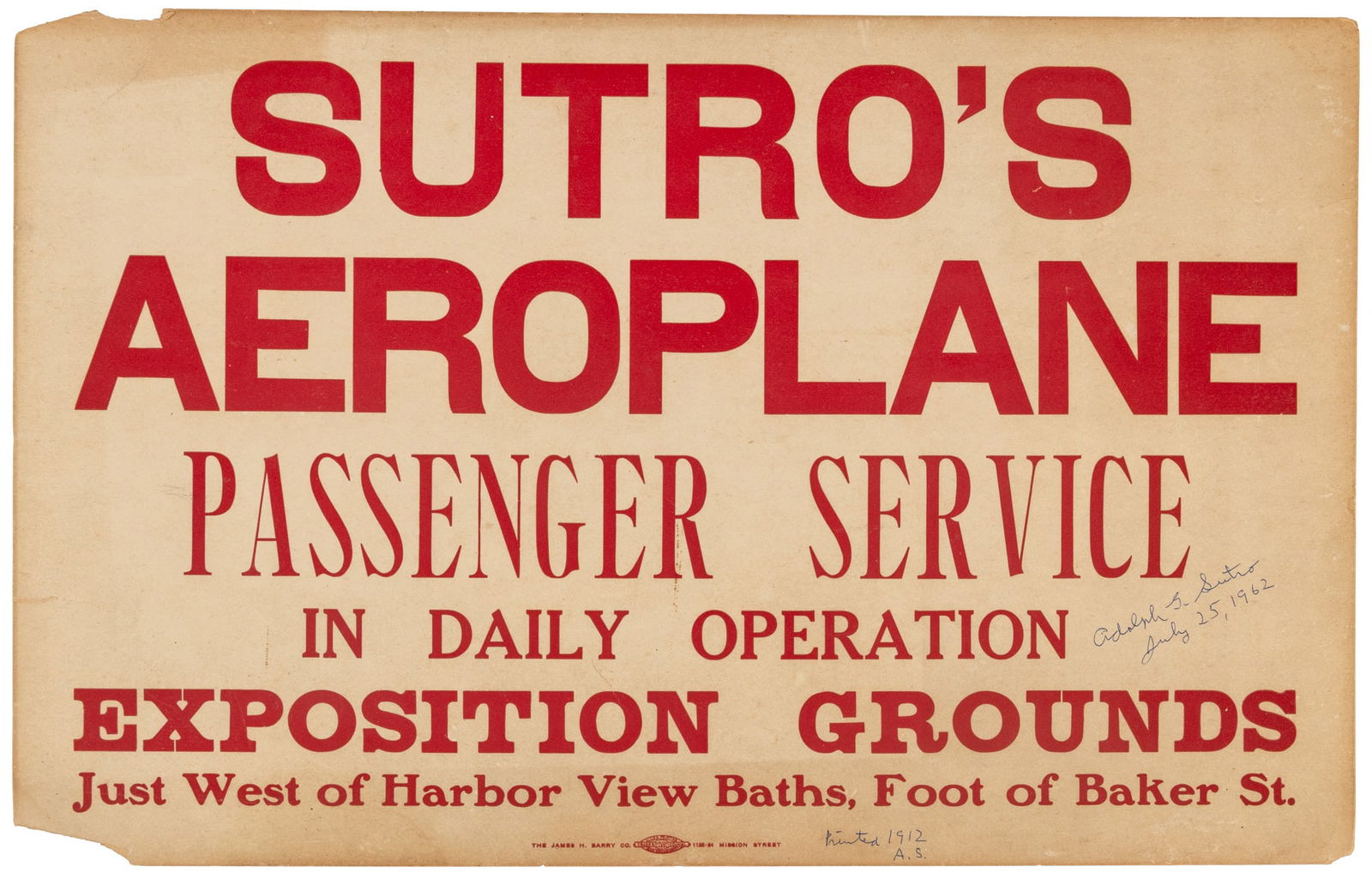 Adolph Sutro's grandson flies over PPIE grounds 1912 (1 of 1)