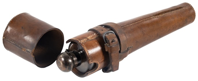 Glass saddle flask in leather case