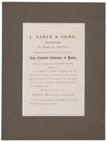 J. Sabin and Son, Booksellers, broadside