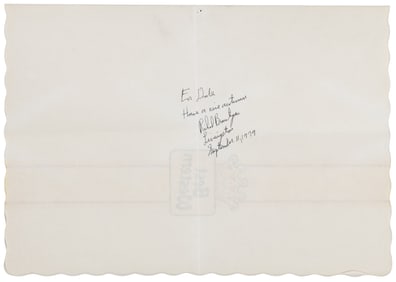 Placemat inscribed by Richard Brautigan