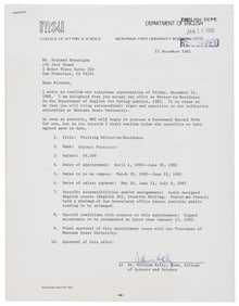Teaching contract signed by Richard Brautigan