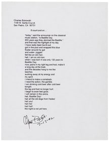 Bukowski Manuscript Poem 1992