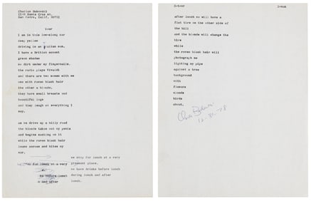 Tour - Bukowski Manuscript Poem 1978