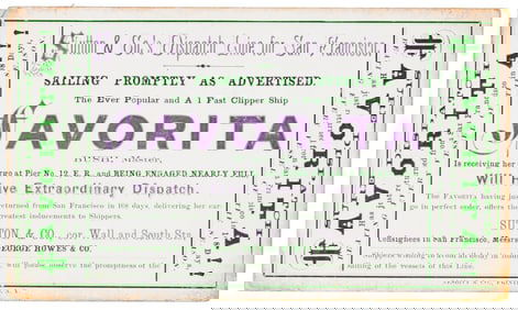 Clipper ship card for Favorita to San Francisco
