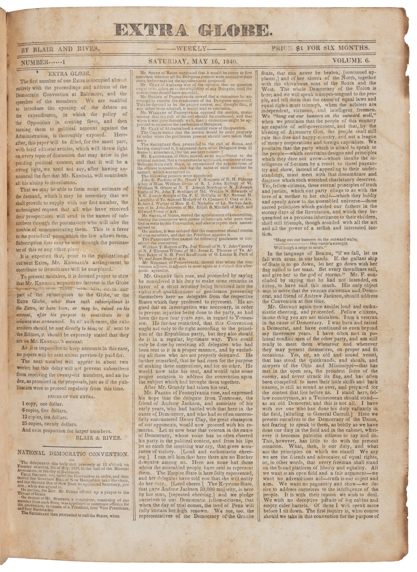 Democratic spin on 1840 Presidential election: Heading: (Democratic Party) Author: Title: 27 Issues of Extra Globe Place Published: [Washington, D.C.] Publisher:Blair & Rives Date Published: 1840-1841 Description: 423 pp. Volum