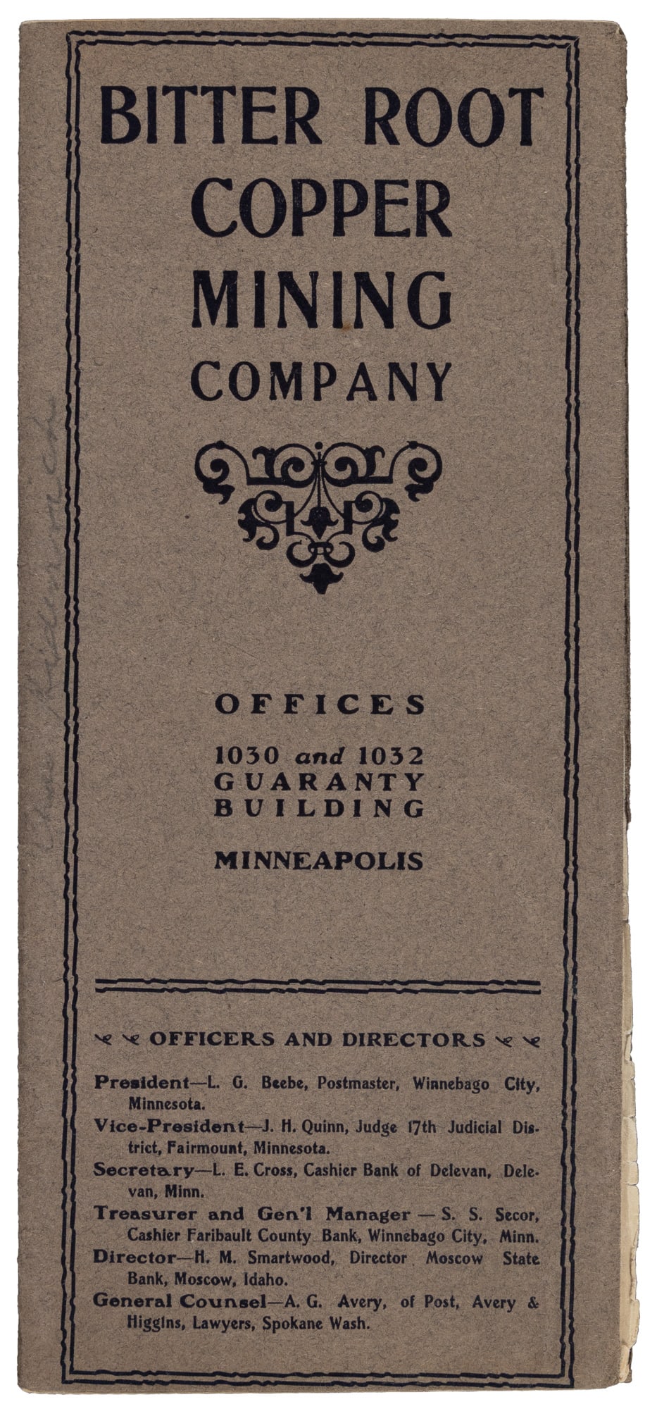 Great copper mining bonanza in Idaho: Heading: (Idaho) Author: Title: The Bitter Root Copper Mining Co. Place Published: Minneapolis Publisher: Date Published: [1902] Description: [22] pp. Illustrated with maps and pho
