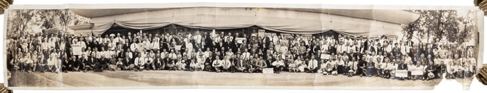 Panoramic photo of rural postal workers