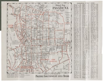 1920s pocket map of Pasadena
