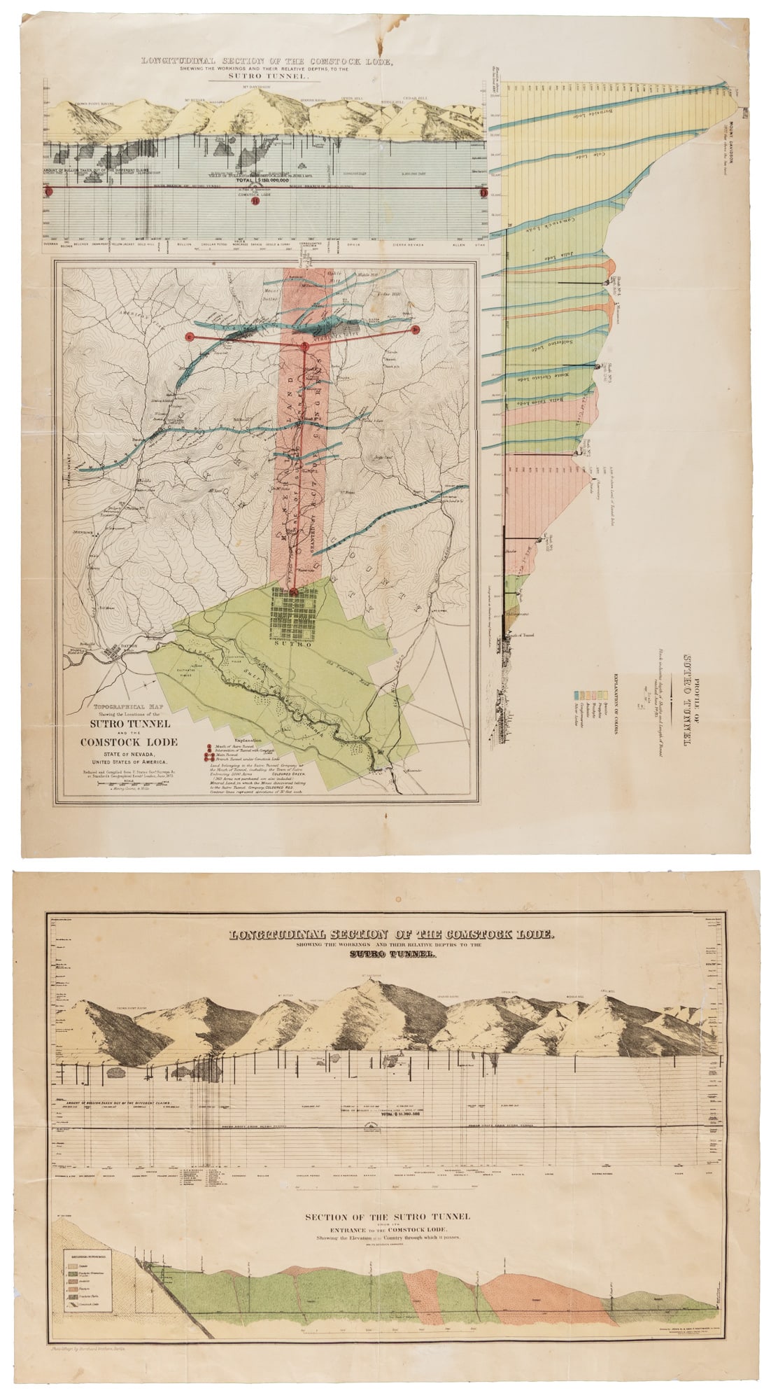 Maps of Sutro Tunnel & Comstock Lode: Heading: (Nevada - Comstock Lode & Sutro Tunnel) Author: Title: Two maps relating to the Sutro Tunnel and Comstock Lode Place Published: Publisher: Date Published: 1866-1873 Descripti