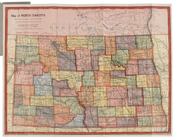 1920 map of North Dakota showing major roads