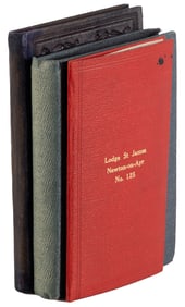 Two vols of Freemason rituals w/ vellum membership cert