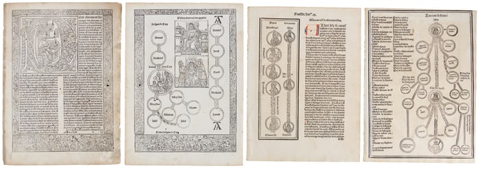 4 leaves from La Mer d'Hystoire, 1491 illustrated