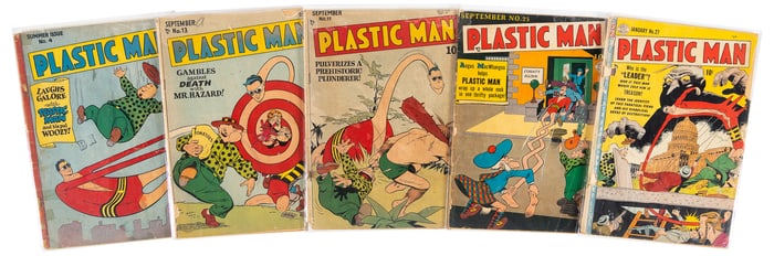 PLASTIC MAN #s 4, 13, 19, 25, 27 * Lot of 5 Comics * Jack Cole