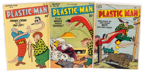 PLASTIC MAN #s 8, 16, 18 * Lot of 3 Comics * Jack Cole