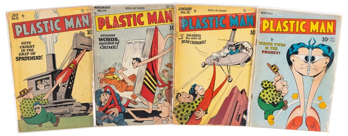 PLASTIC MAN #s 12, 14, 15, 22 * Lot of 4 Comics * Jack Cole