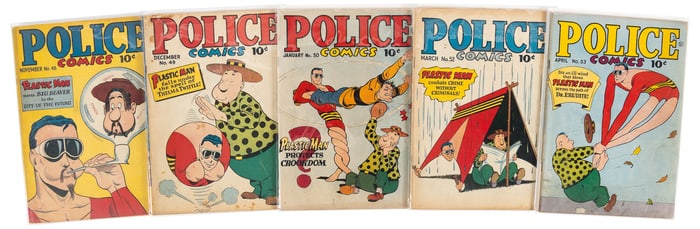 POLICE COMICS #s 48, 49, 50, 52, 53 * Lot of 5 Comics