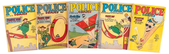 POLICE COMICS #s 56, 58, 59, 60, 65 * Lot of 5 Comics