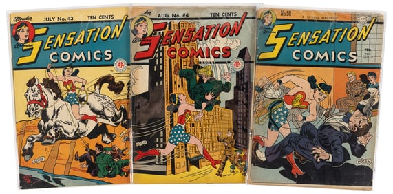 SENSATION COMICS #s 43, 44, 50 * 3 Comics * Wonder Woman
