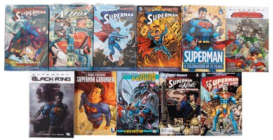 11 volumes of Superman collected editions including New 52, Reign of Doomsday, Celebration of 75