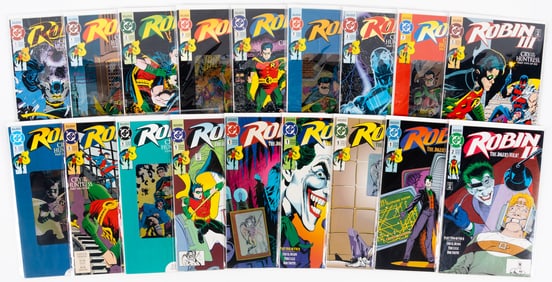 39 issues of Robin including Vol. 1, The Joker's Wild, Cry of the Huntress, Year One