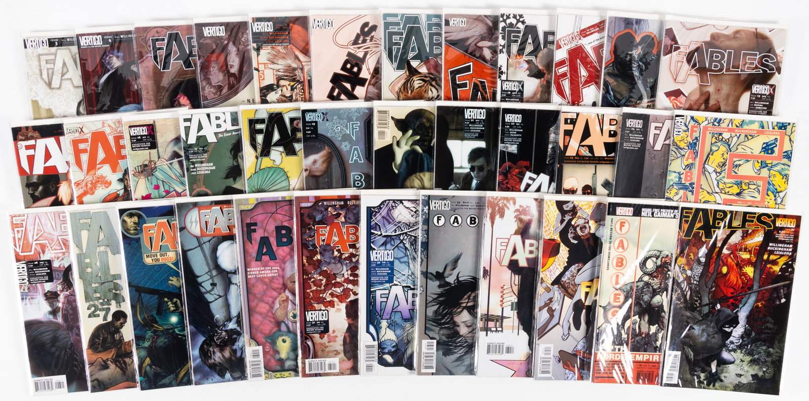 70 volumes of Vertigo Fables including Jack of Fables: Heading: (Vertigo Fables) Author: Title: 70 volumes of Vertigo Fables including Jack of Fables Place Published: Publisher:Vertigo [Indicia: DC Comics] Date Published: c. 2002-2008 Des