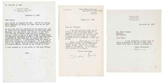 Three typed letters signed by Sinclair Lewis