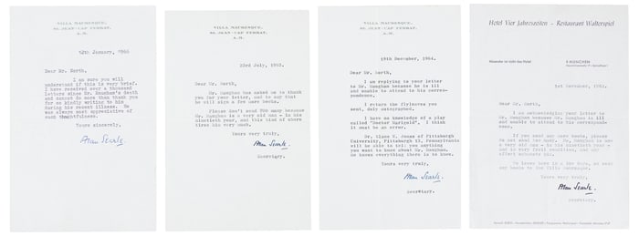 4 signed letters from W. Somerset Maugham's secretary, and a check signed by him
