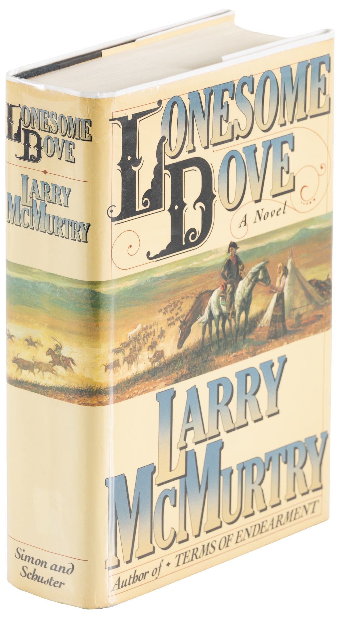 Larry McMurtry's Lonesome Dove, First Edition: Heading: Author: McMurtry, Larry Title: Lonesome Dove Place Published: New York Publisher:Simon & Schuster Date Published: [1985] Description: Cloth-backed boards, spine lettered i
