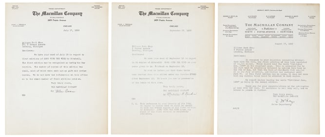 3 letters from Macmillan Co. regarding the first edition of Gone with the Wind""