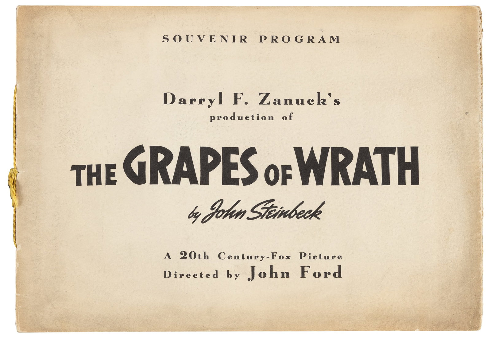 Grapes of Wrath Program w/Thomas Hart Benton illustrations: Heading: (Steinbeck, John) Author: Title: The Grapes of Wrath: Souvenir Program Place Published: Publisher:20th Century Fox Date Published: [1940] Description: [16] pp. including